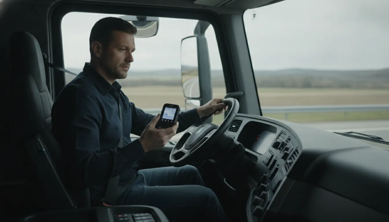 Driver using an electronic logging device to track the 11-hour driving limit for hours of service rules
