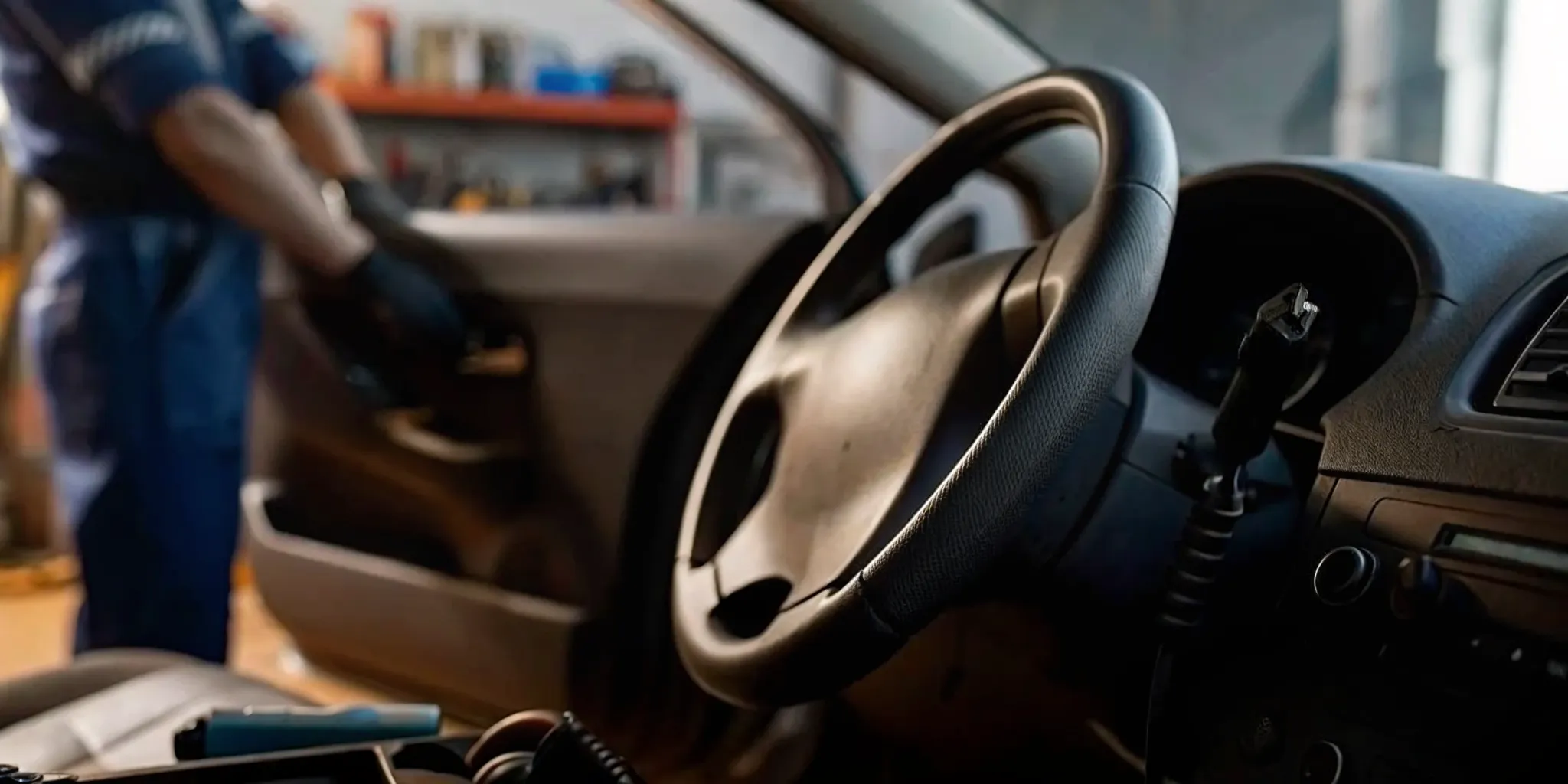 Mechanic preparing for car repair with ignition interlock device