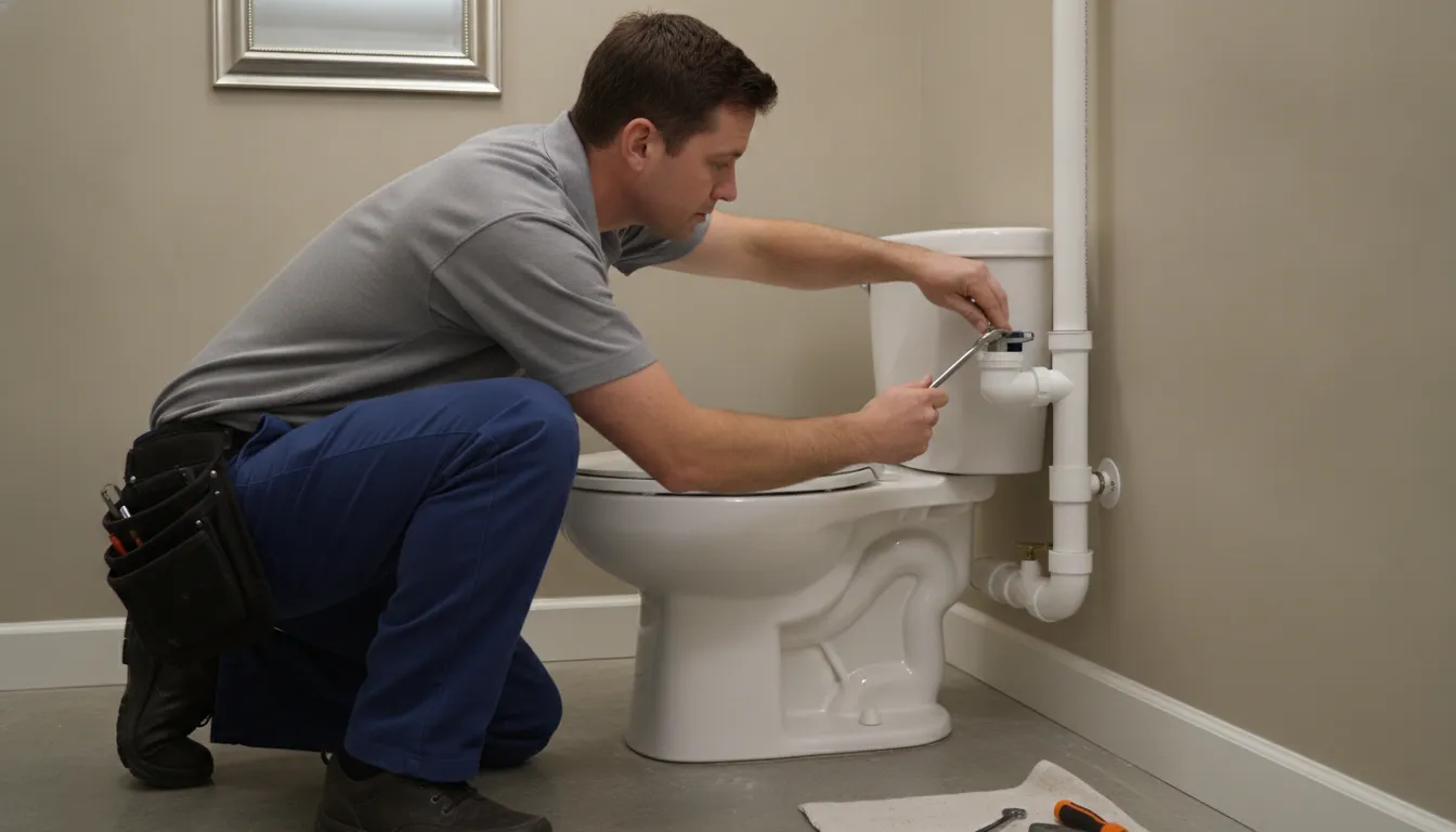 Plumber mounting an air admittance valve for toilet venting at the correct height on a vertical drain pipe