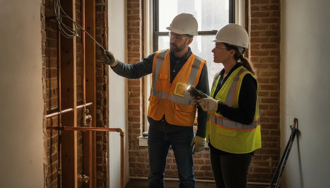 Project team reviewing documented construction inspection findings