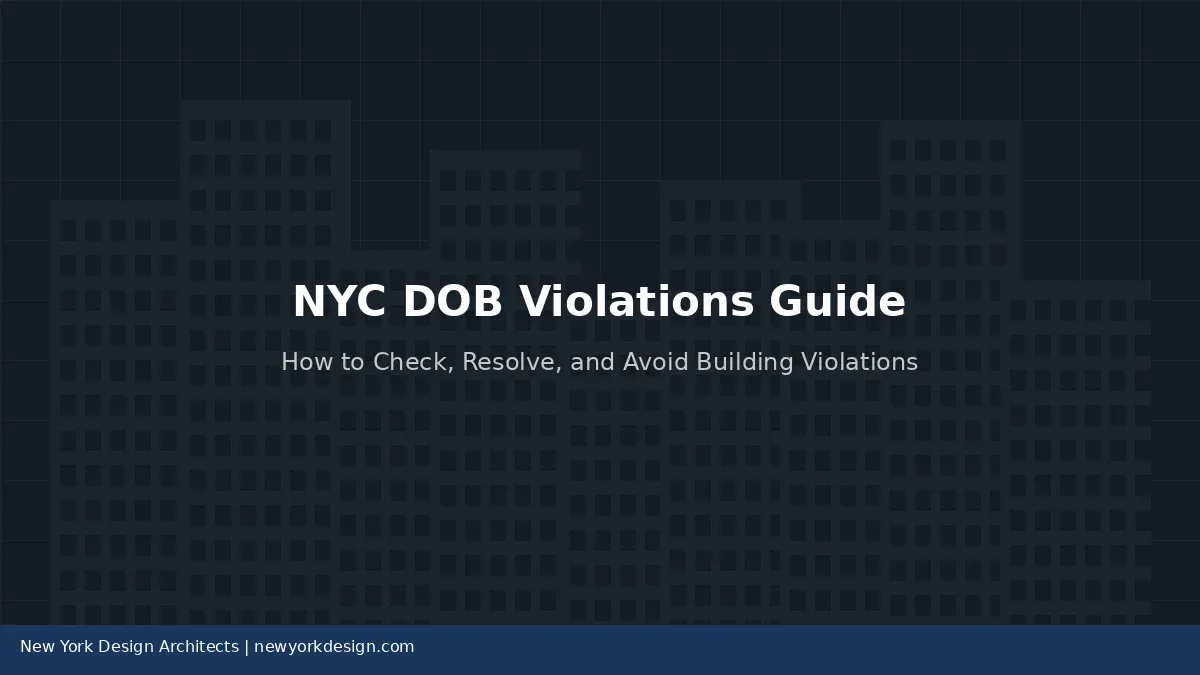 NYC building exterior with a DOB violation notice on construction scaffolding