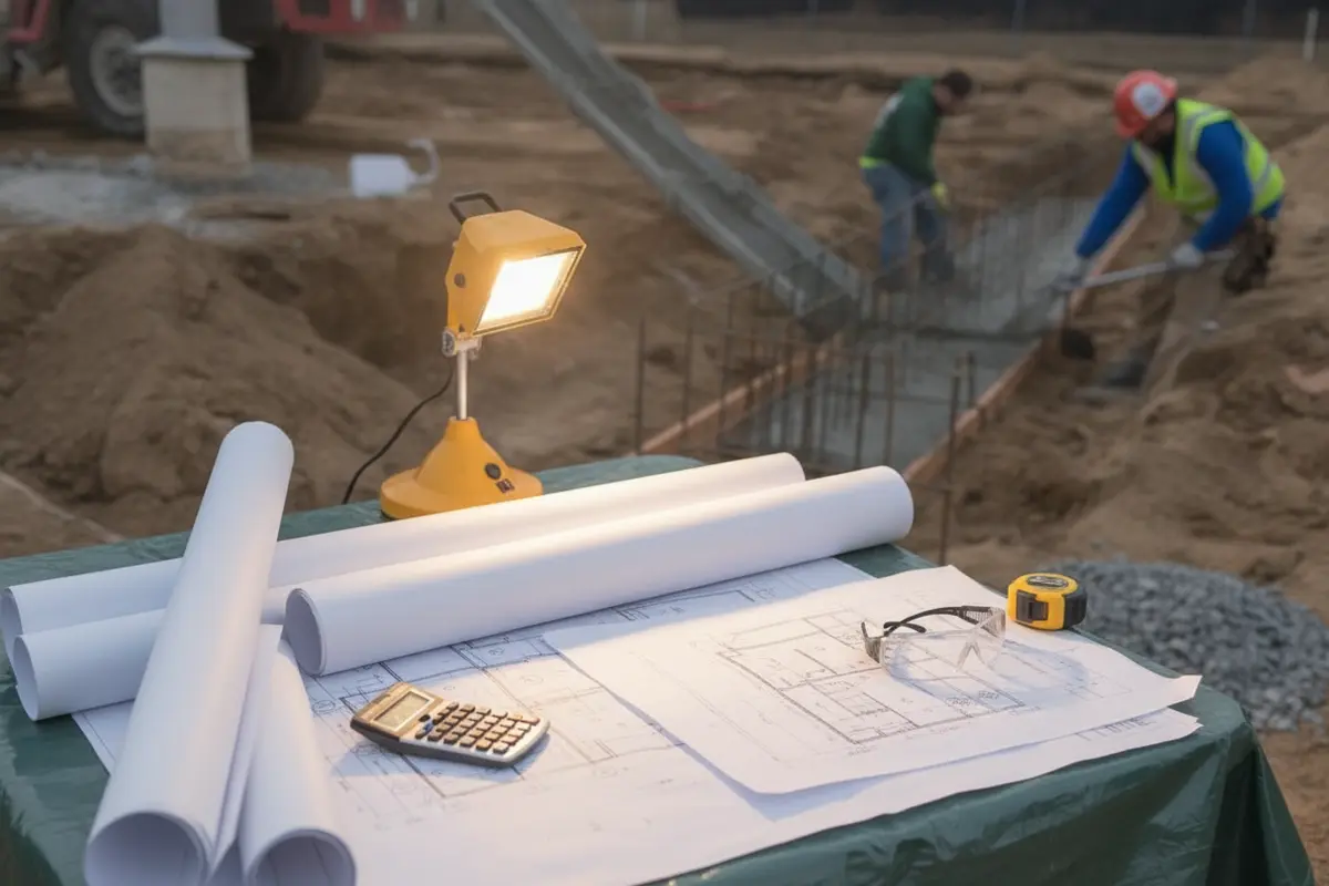 Project drawings and an exposed anchor area prepared for a coordinated special inspection