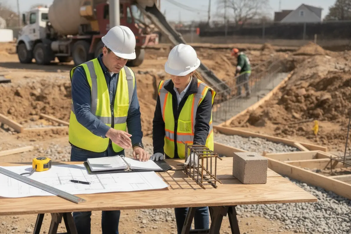 Project team compares a material sample with product submittal documents before installation