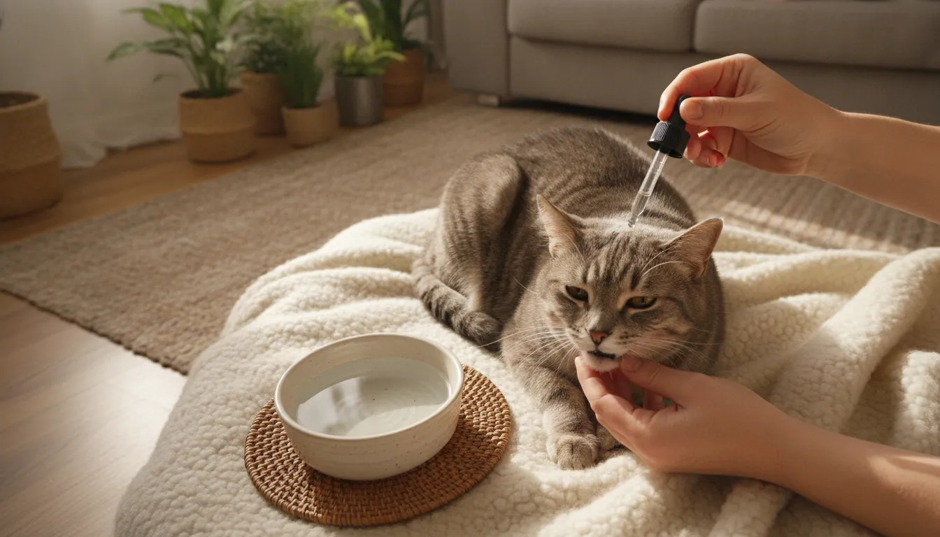 Senior cat resting during a veterinarian-guided joint supplement routine