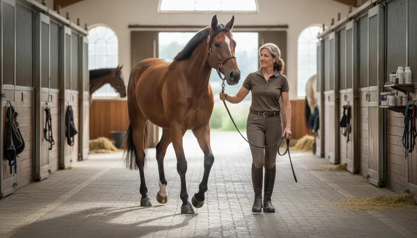 Horse and owner considering daily joint support alongside veterinary care