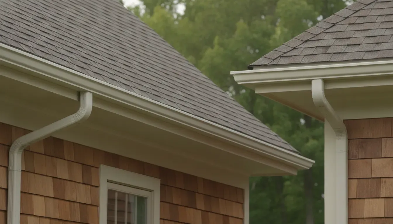 Continuous and joined residential gutter runs on a Michigan roofline