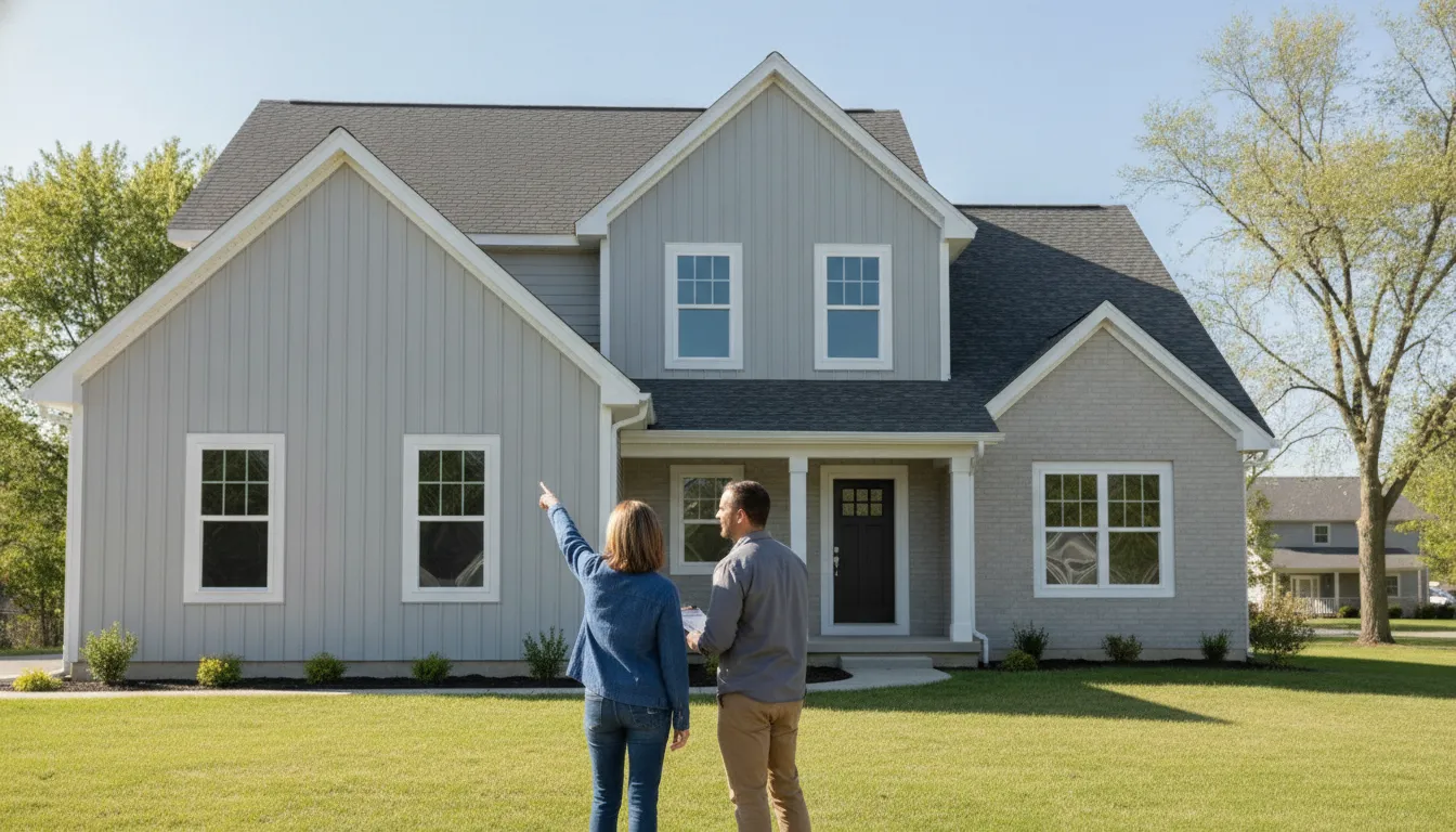 Michigan homeowner reviewing a bundled roof siding and window project with an exterior renovation professional