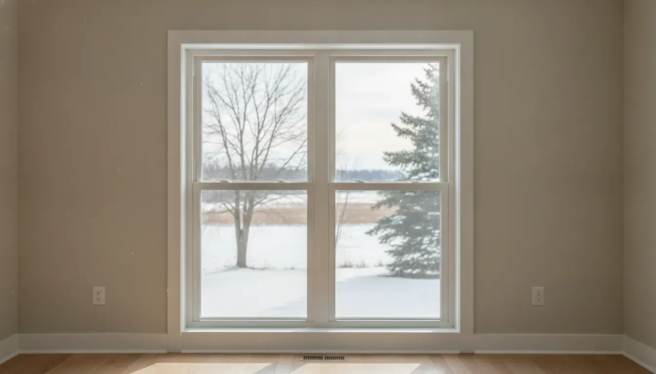 Vertical double-hung window showing separate upper and lower sashes in a Michigan home