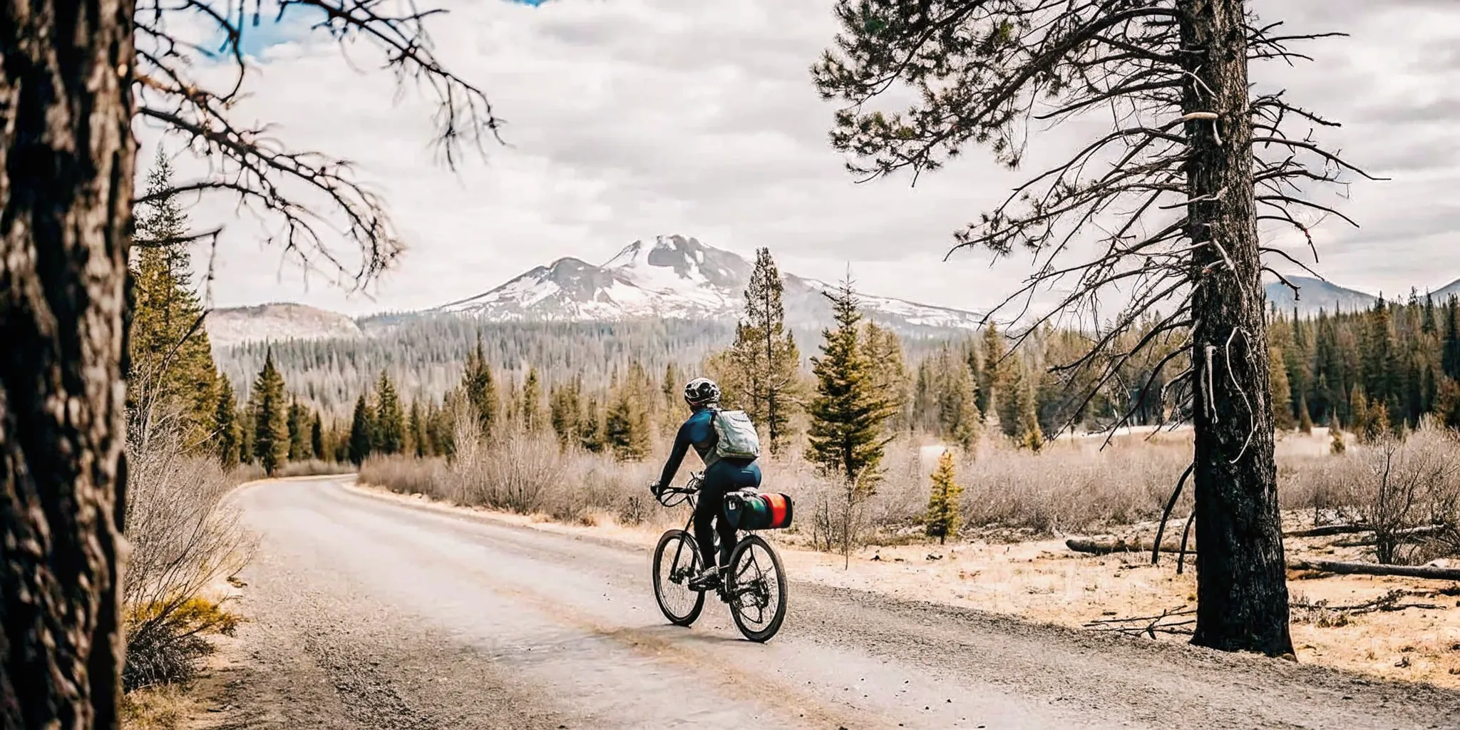 E-bike rider on a gravel forest road near Bend Oregon