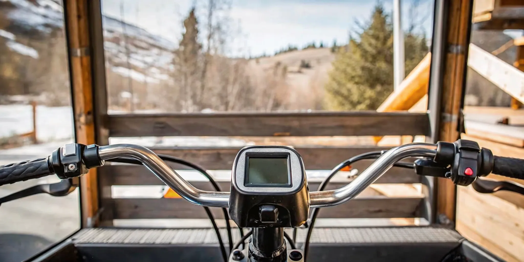 The smart digital cockpit and handlebars of the Segway Xafari electric bike