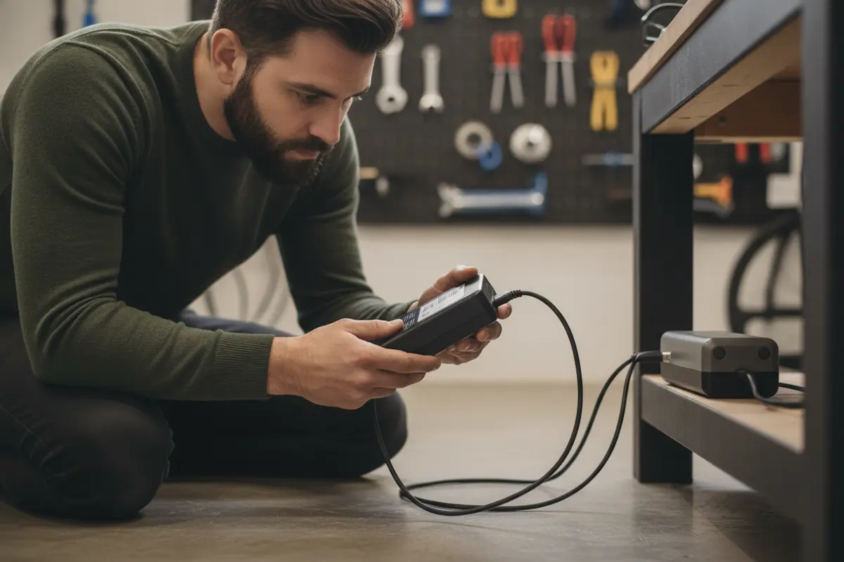 Checking electric bike charger label details for a compatible replacement