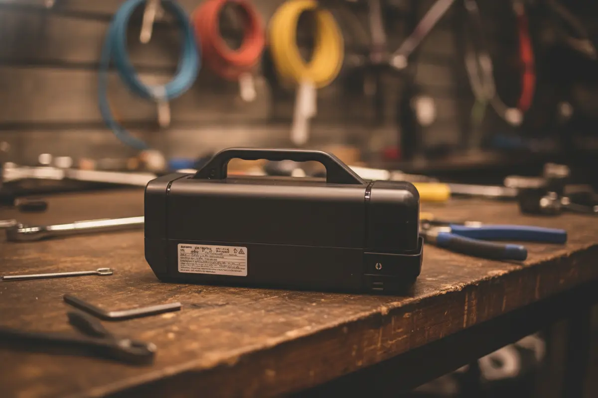 Close view of an electric bike battery label showing watt-hour details for travel planning