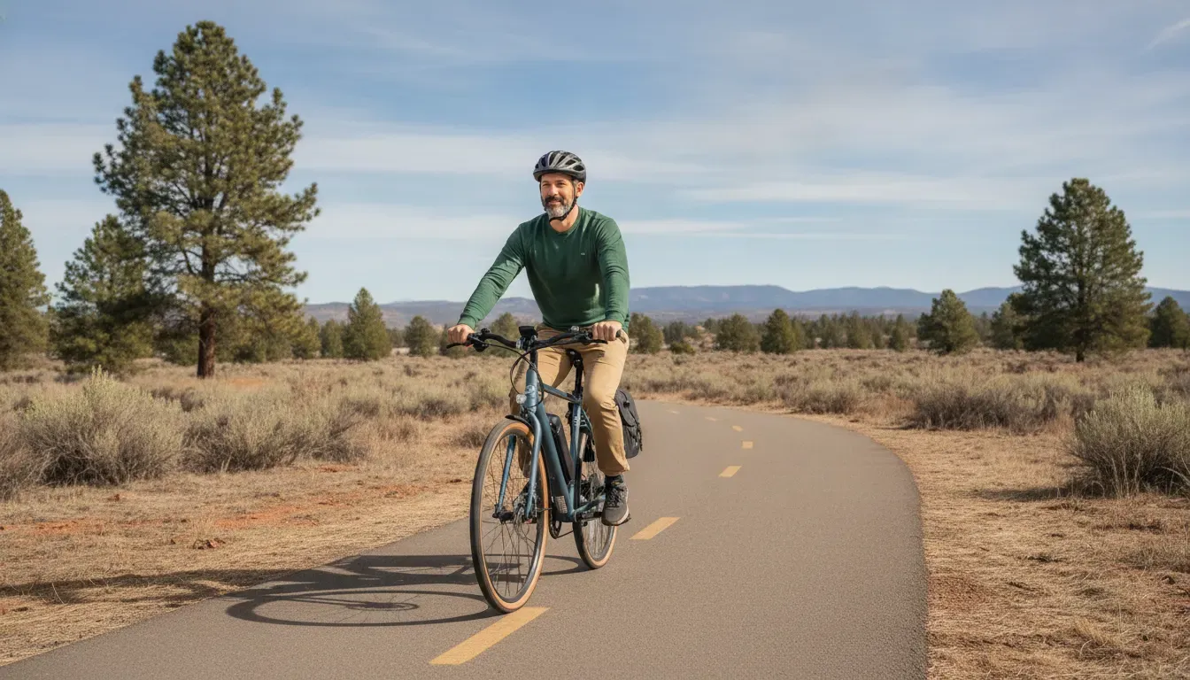 E-bikes for sale Central Oregon commuter testing an electric bike on a Bend path