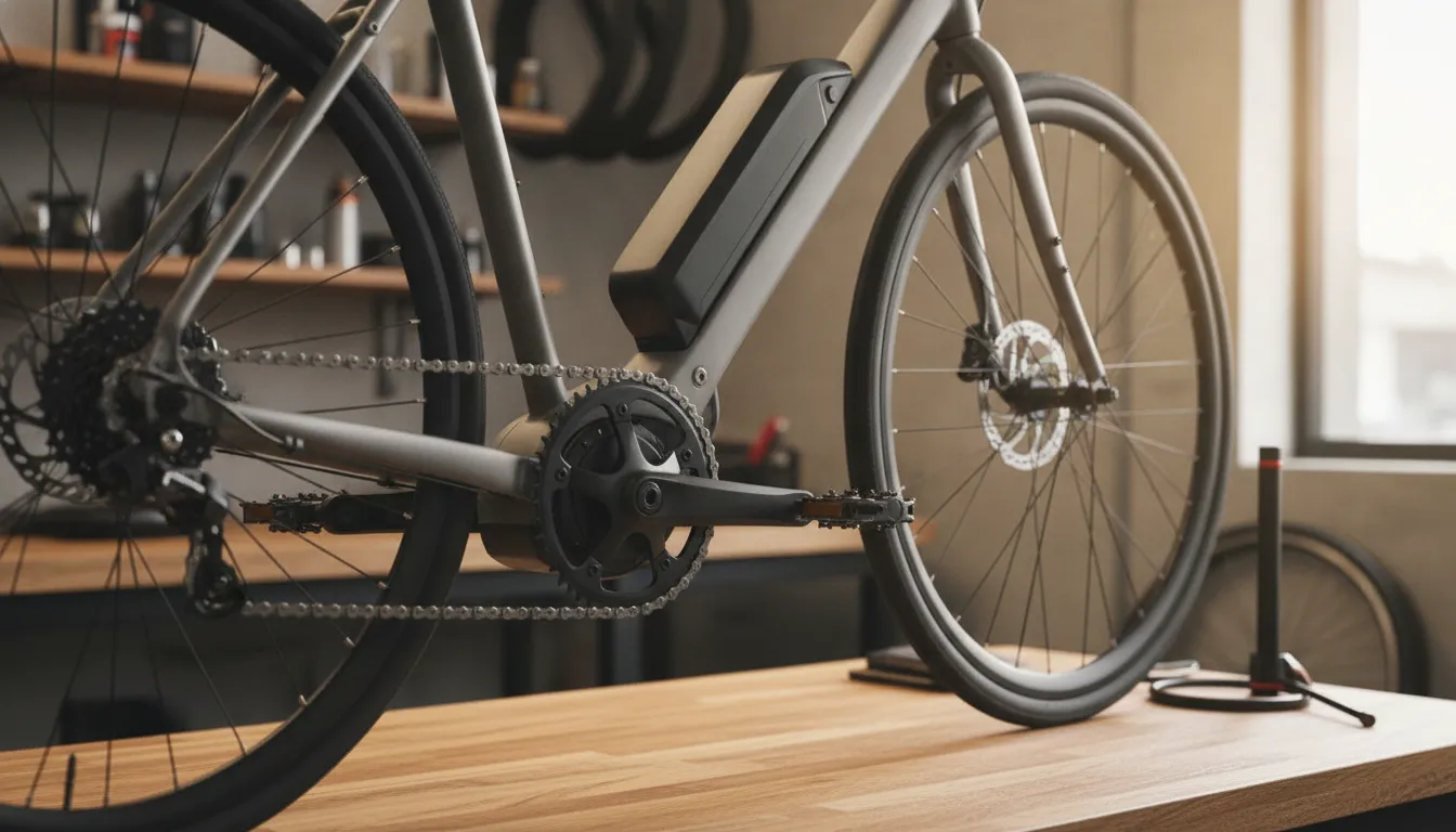 Electric bike battery and drivetrain in a service studio