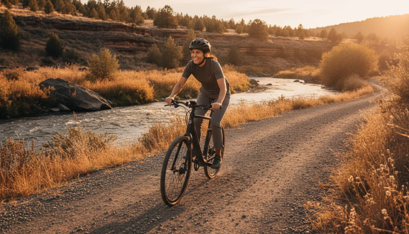 Rider testing a torque-sensing electric bike for purchase online near Bend Oregon
