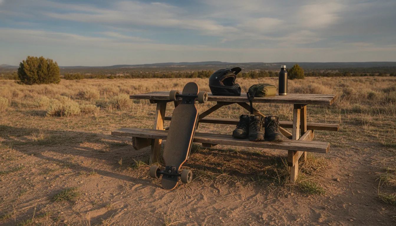Electric skateboard prepared for a Central Oregon ride