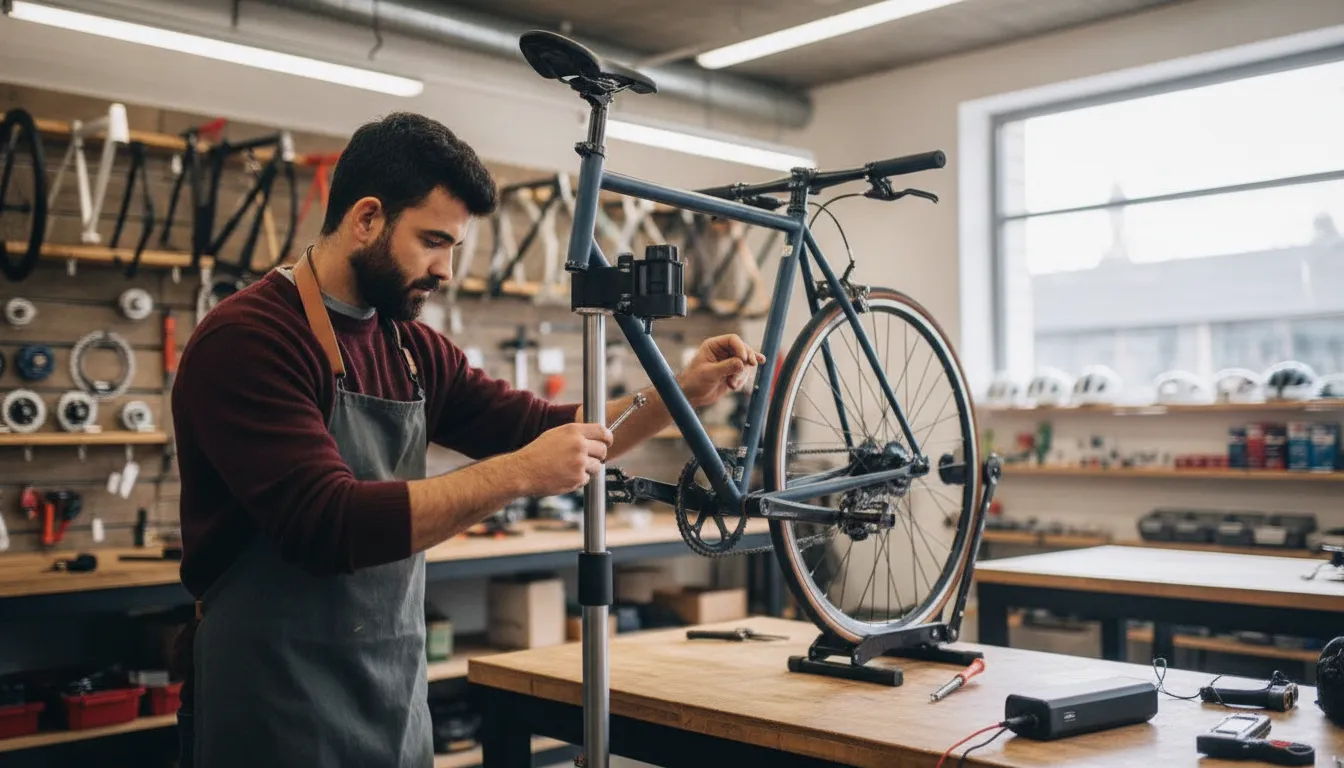 Electric bike battery and motor components inspected during service