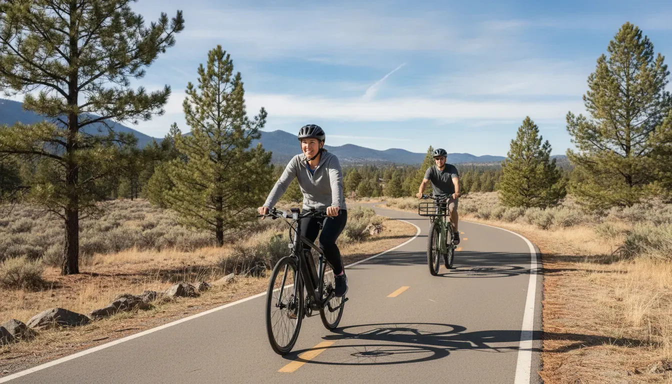 Riders testing Segway bikes on a Central Oregon path