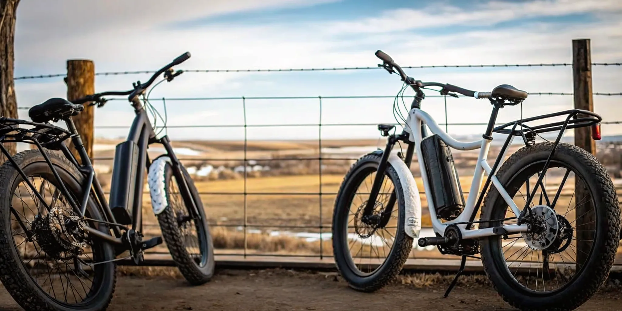 Pedal-equipped hunting e-bike beside an electric utility motorbike