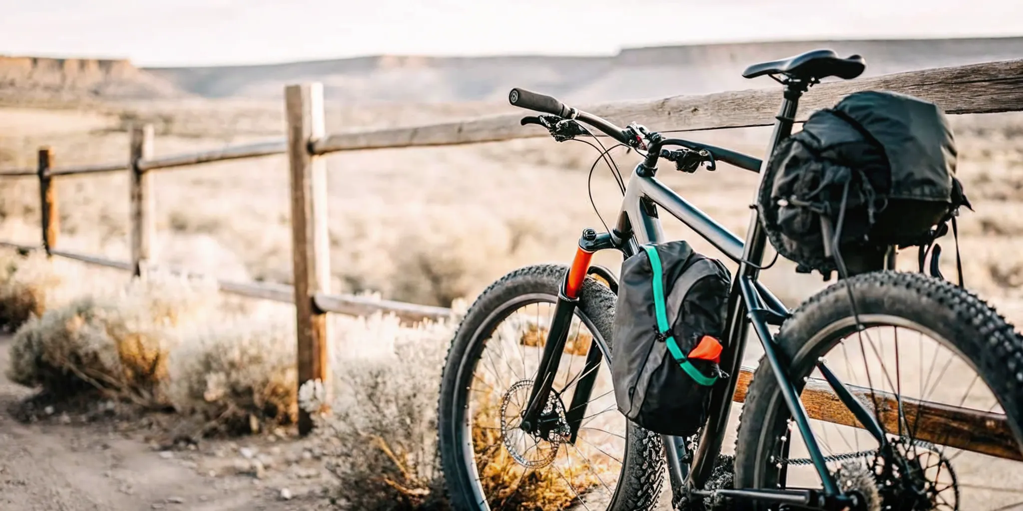 Off road electric bike prepared for a long gravel and backcountry ride
