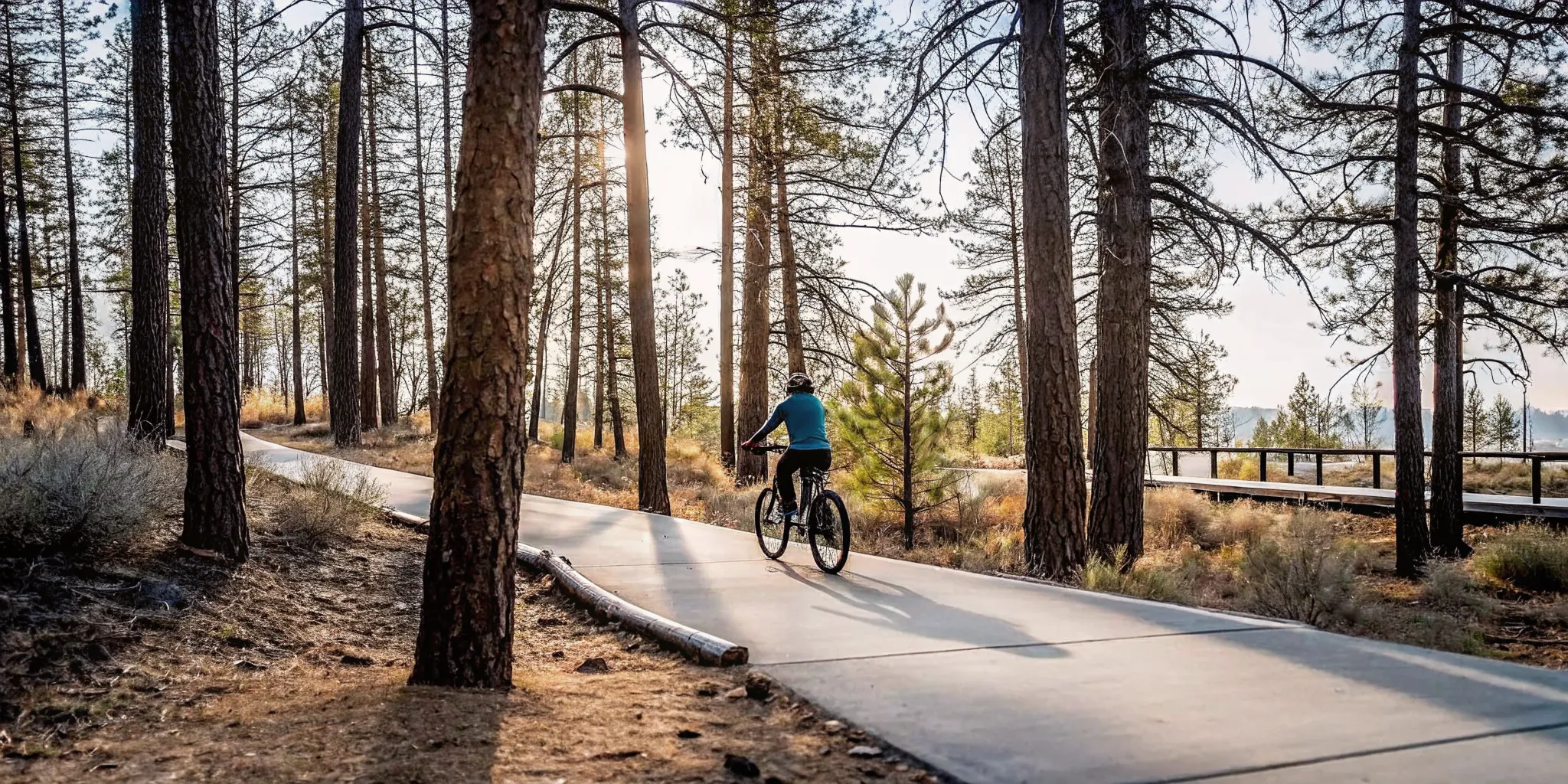 E-bike rider following Oregon riding rules on a paved path near Bend