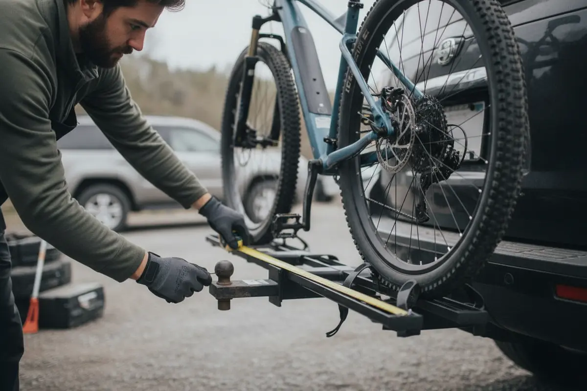 Measuring SUV hitch and electric bike rack clearance before installation