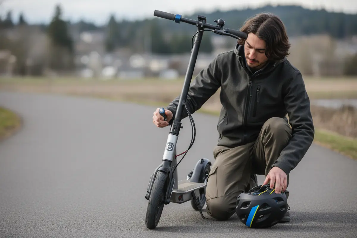 Pre-ride safety check for an electric scooter rental in Bend Oregon