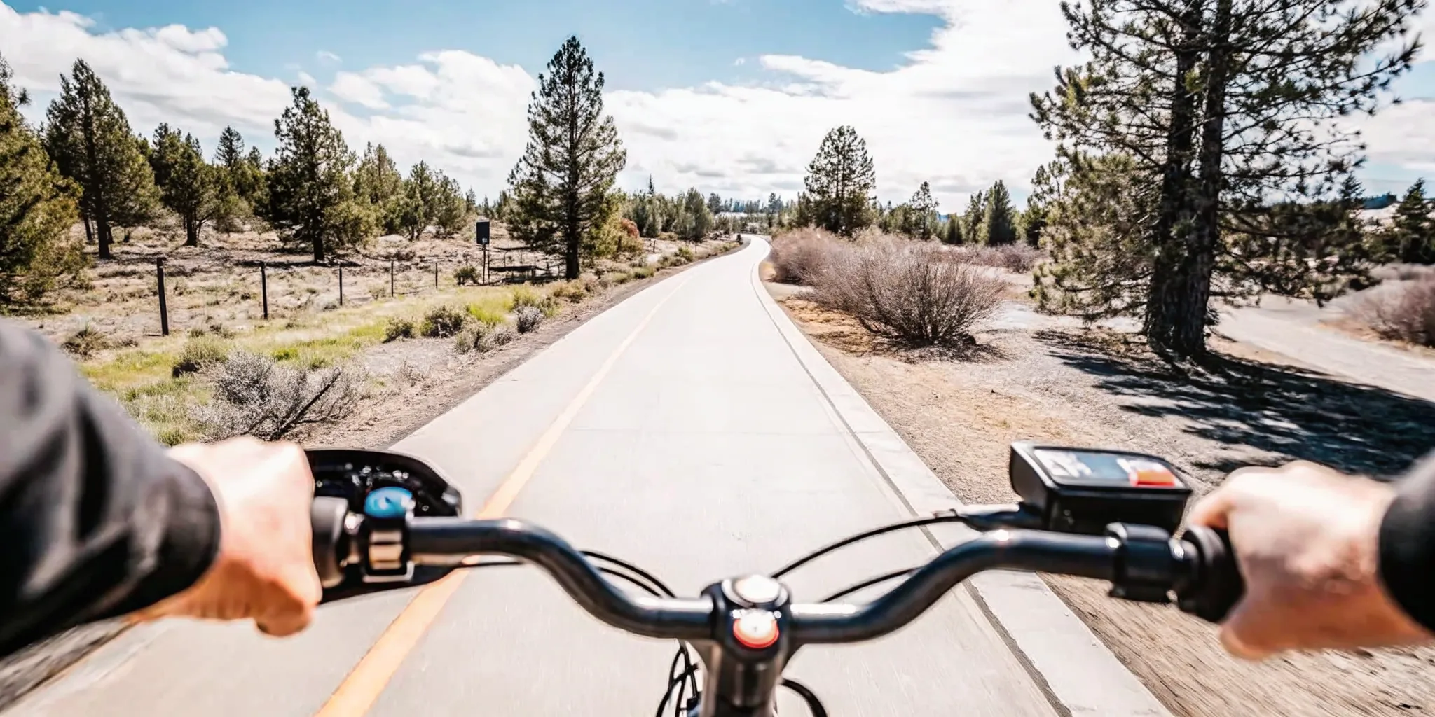 Electric bike rider planning range on a Central Oregon trail