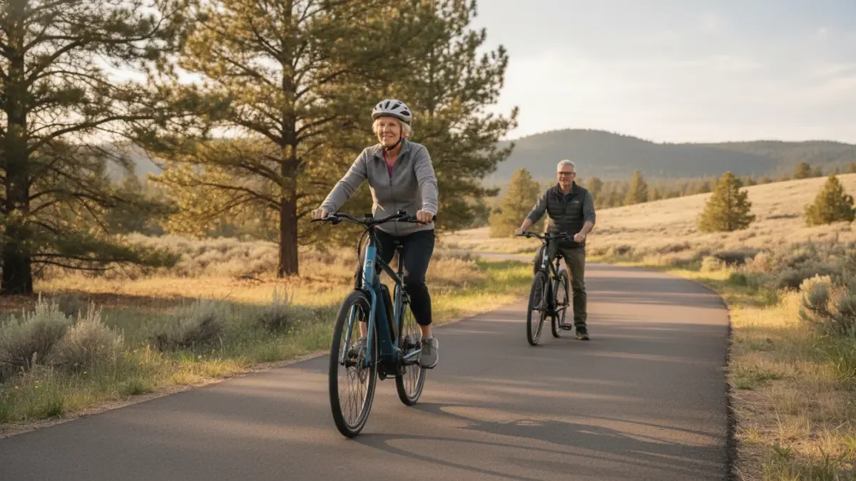 Adult rider test riding a torque-sensing e-bike before comparing discount deals