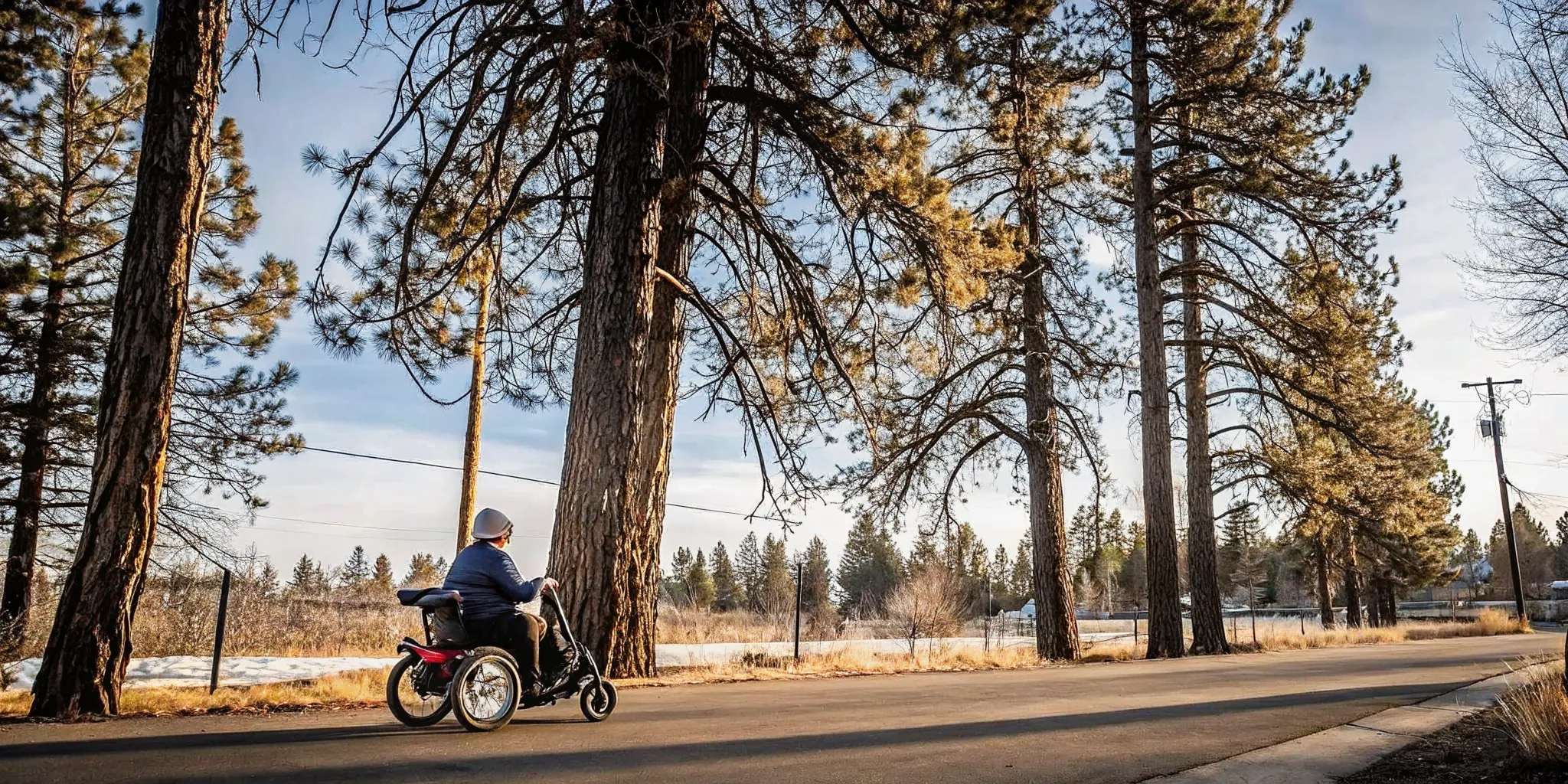 Active adult riding an electric trike for adults on a paved Central Oregon path