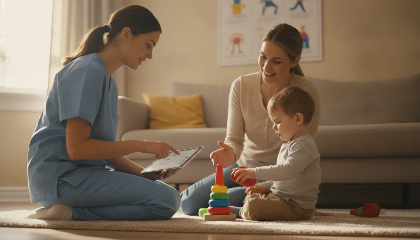 Pediatric nurse and caregiver coordinating nursing and therapy support at home in Georgia