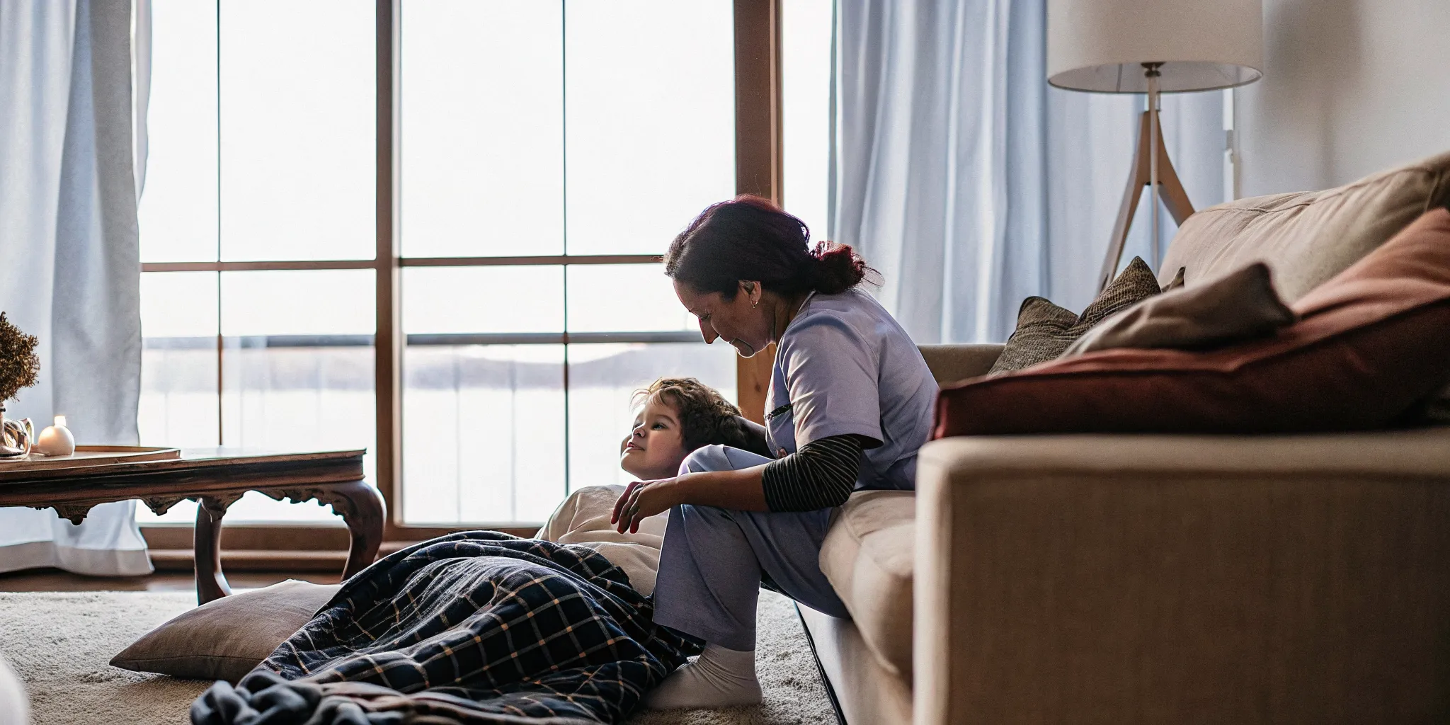 Pediatric home nurse monitoring a child with traumatic brain injury in a Georgia home