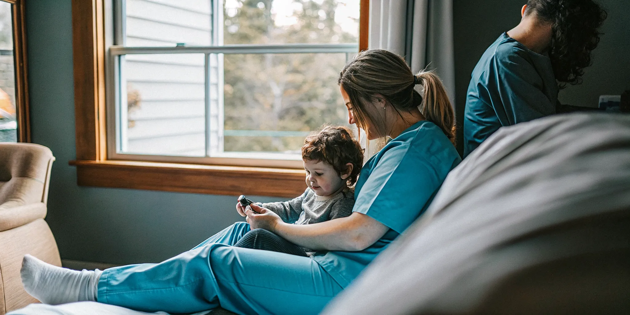 Pediatric nurse providing home health care to a child in Valdosta, Georgia
