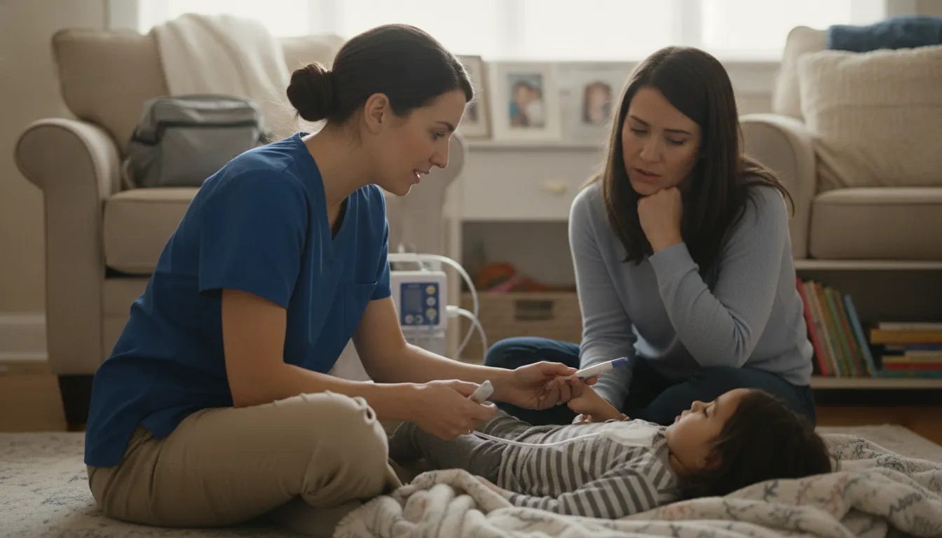 Pediatric nurse providing in-home support to a child and parent in Georgia