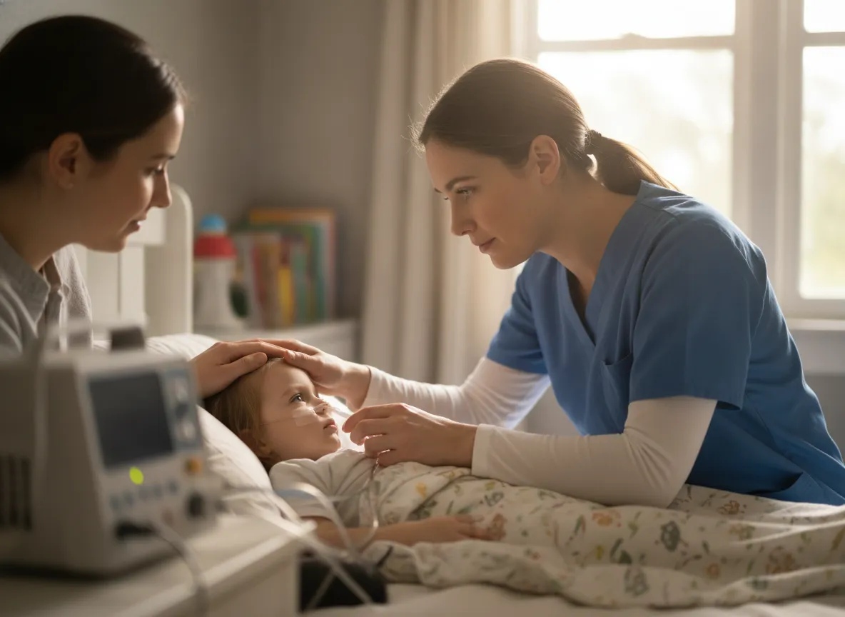 Pediatric nurse supporting a child's feeding care at home