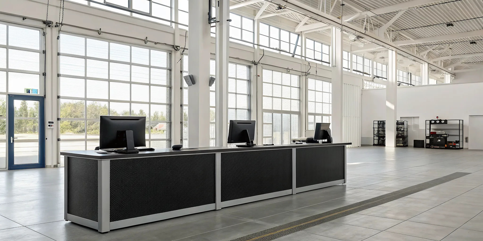 A computer at a tire shop counter displaying the best POS system for a tire business.