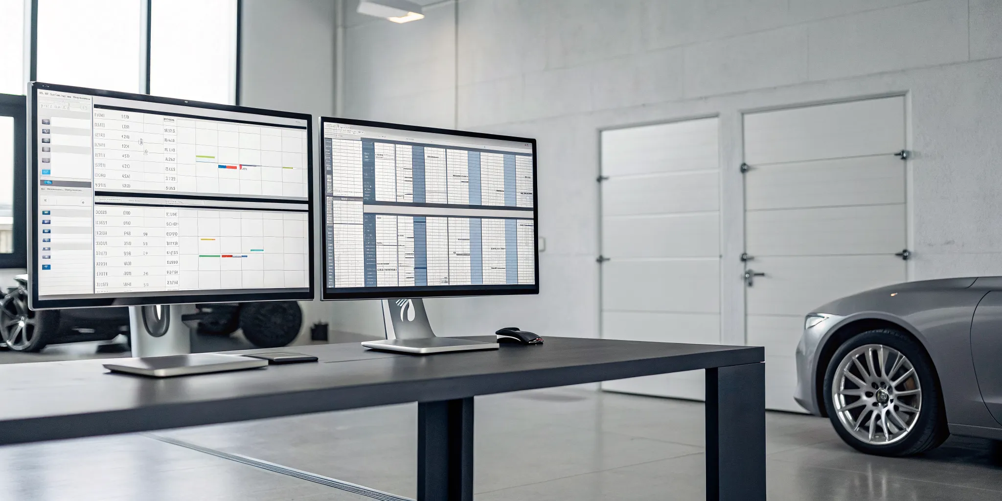 Computer monitors showing the best auto repair shop software for managing work orders.