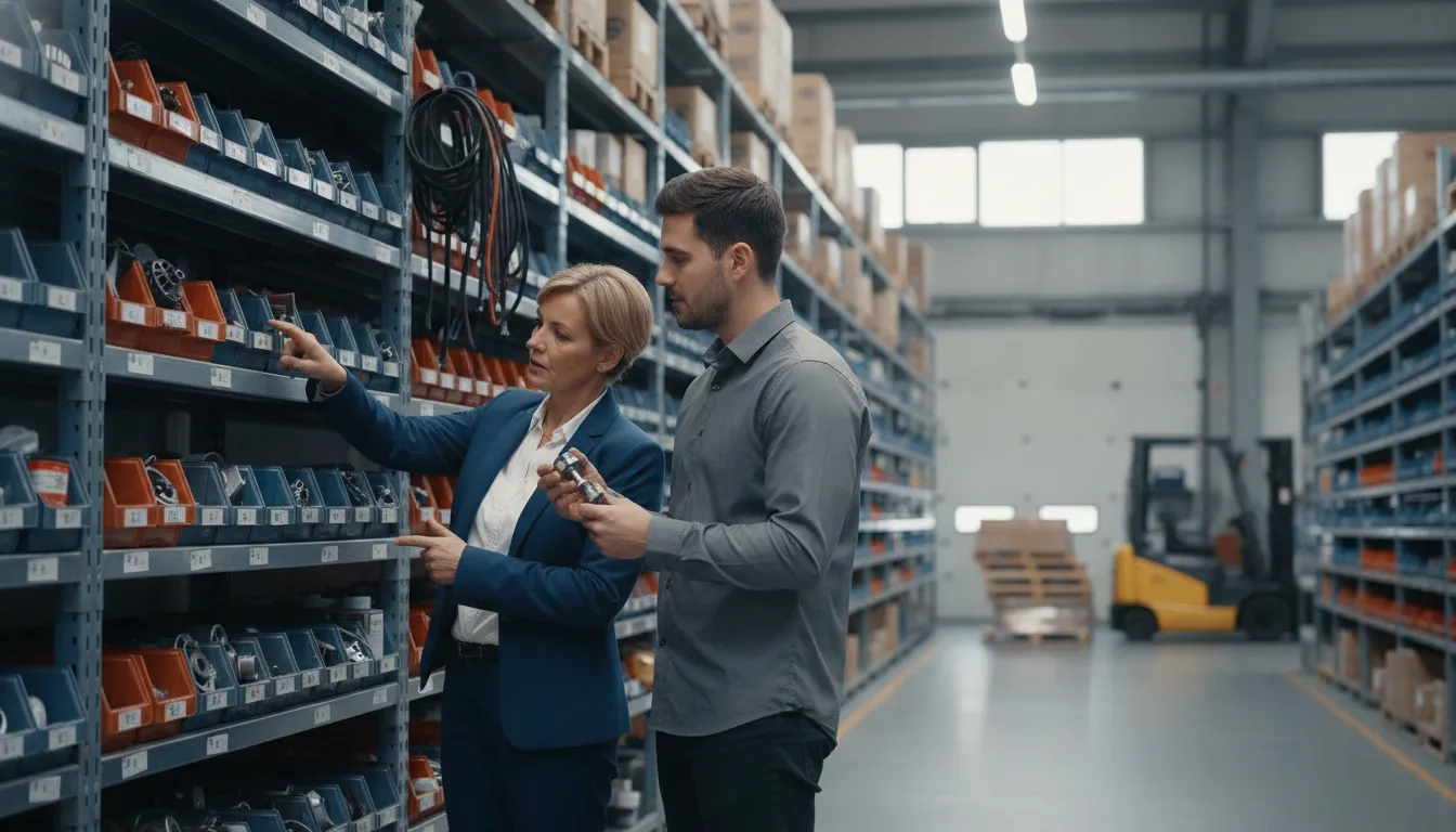 Warehouse team managing automotive parts inventory