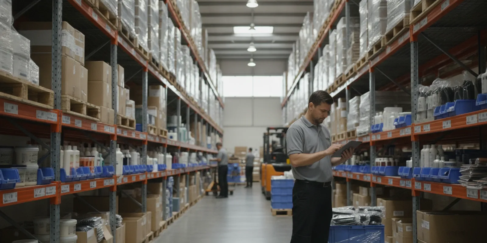 Beauty supply distributor organizing professional hair and beauty products in a warehouse