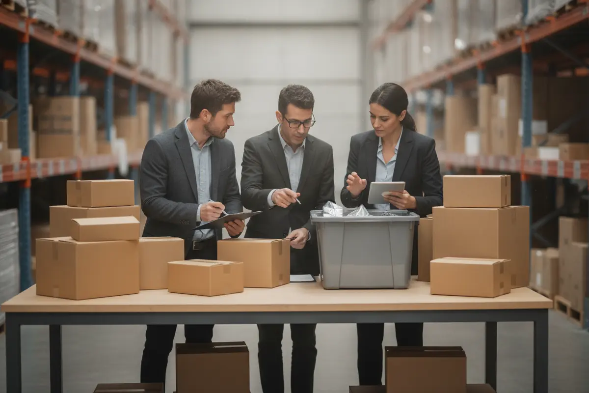Distribution team reviewing warehouse stock and order workflow together