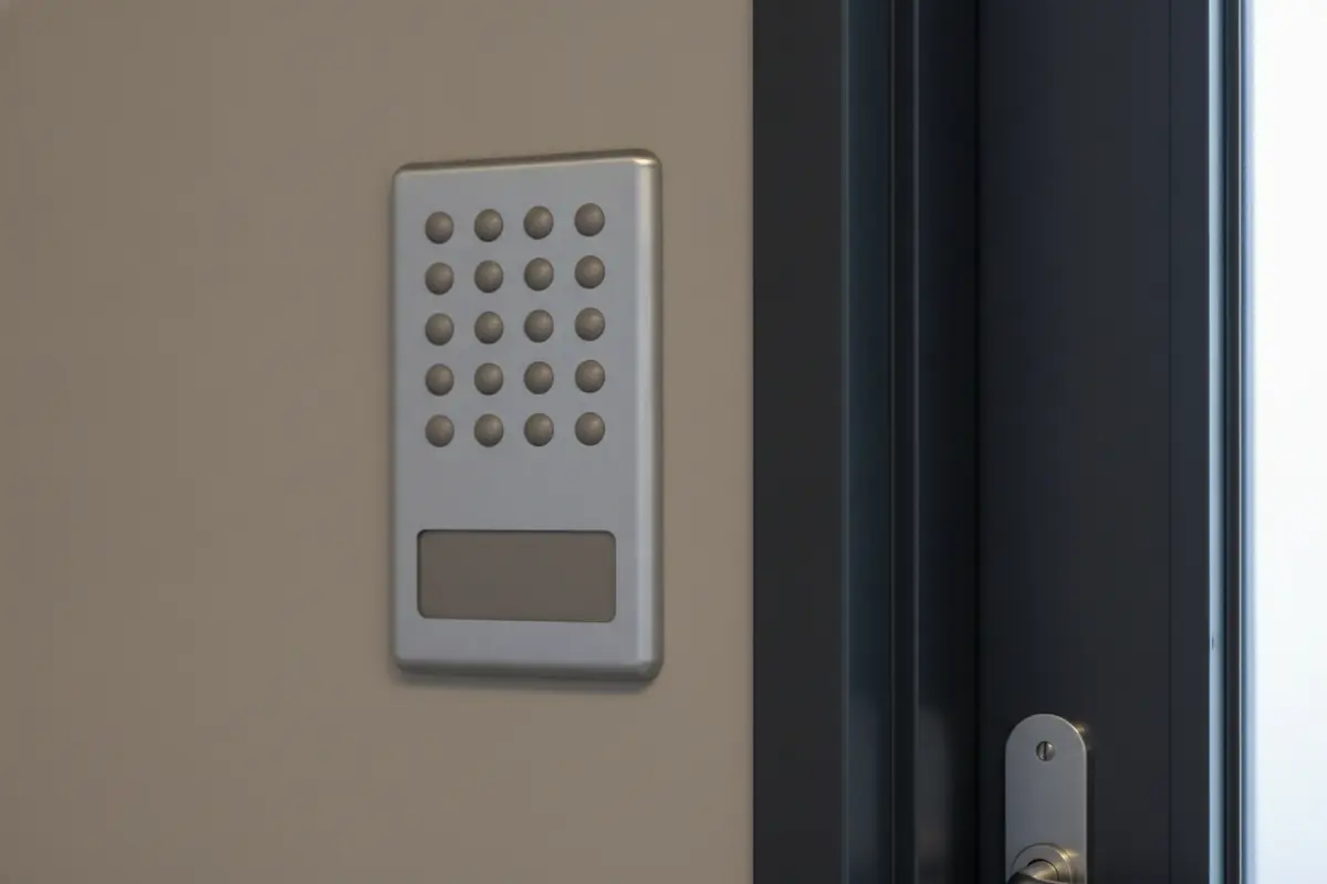 Accessible room identification sign mounted beside a facility doorway