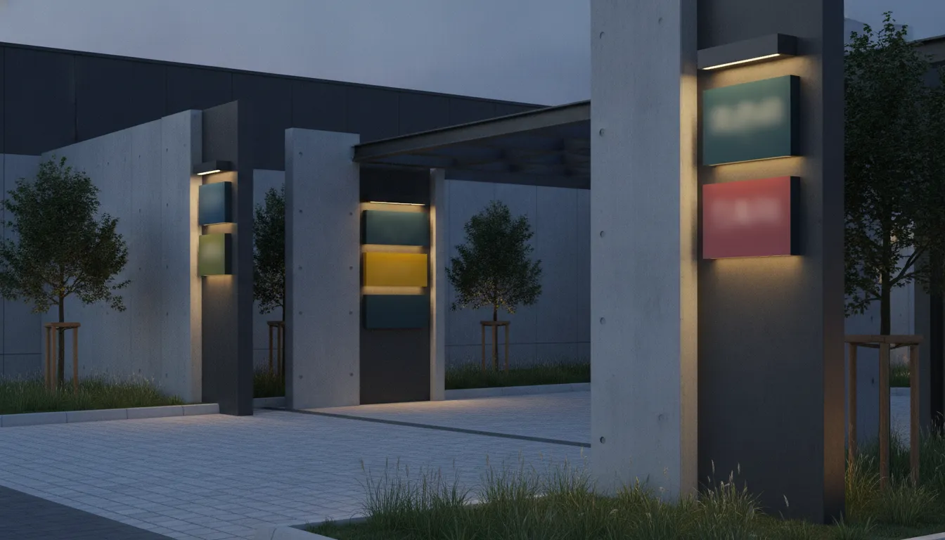 Illuminated industrial park sign materials and maintenance details