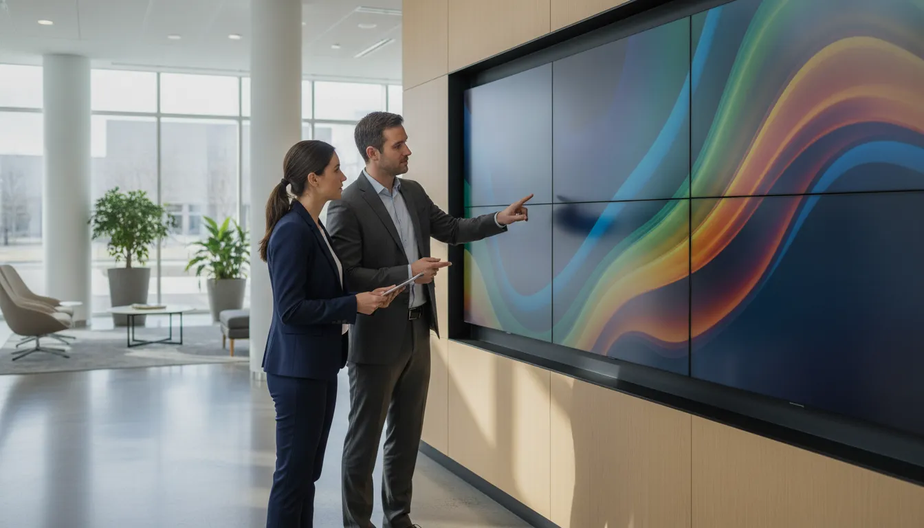 Enterprise team reviewing digital signage governance decisions