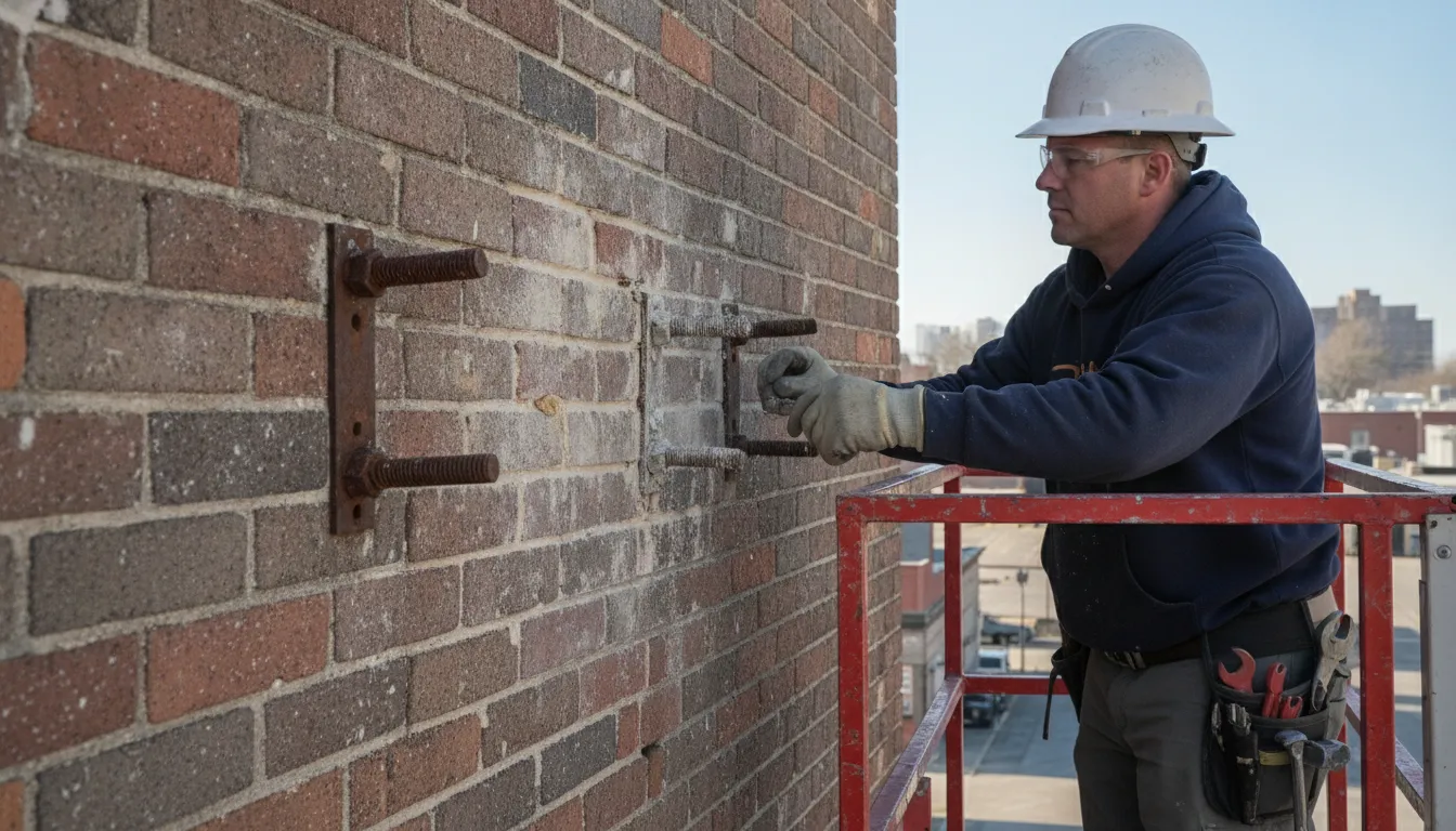 Signage professional inspecting a building exterior to assess site conditions