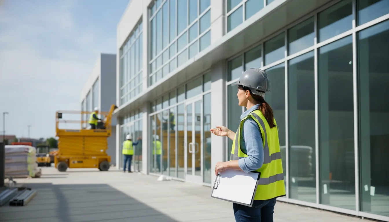 Project manager coordinating commercial signage installation