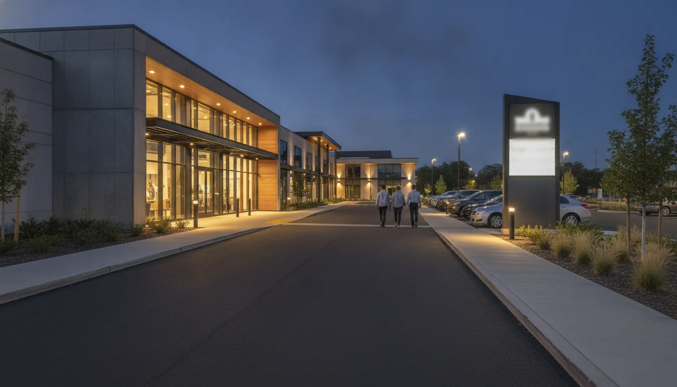 Illuminated entrance and access planning for a multi-tenant property
