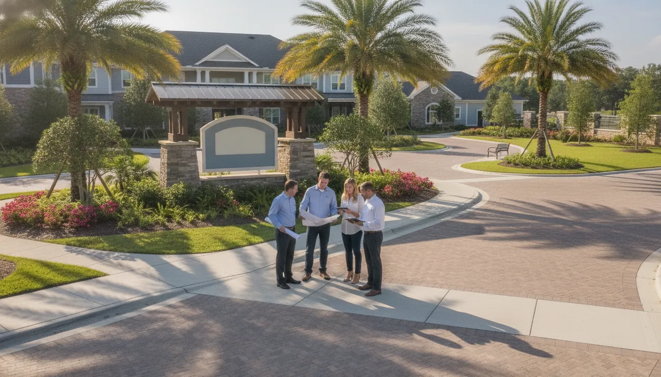 Project team planning a multifamily community signage system