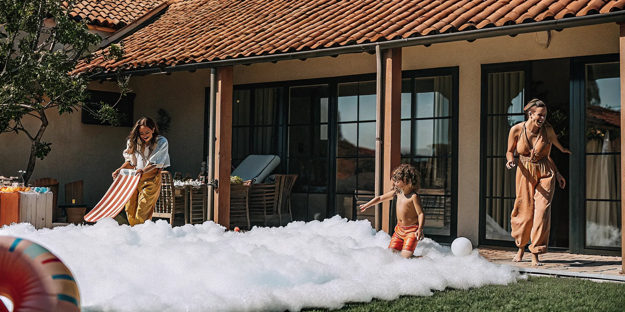 Children playing in foam at a professionally operated party