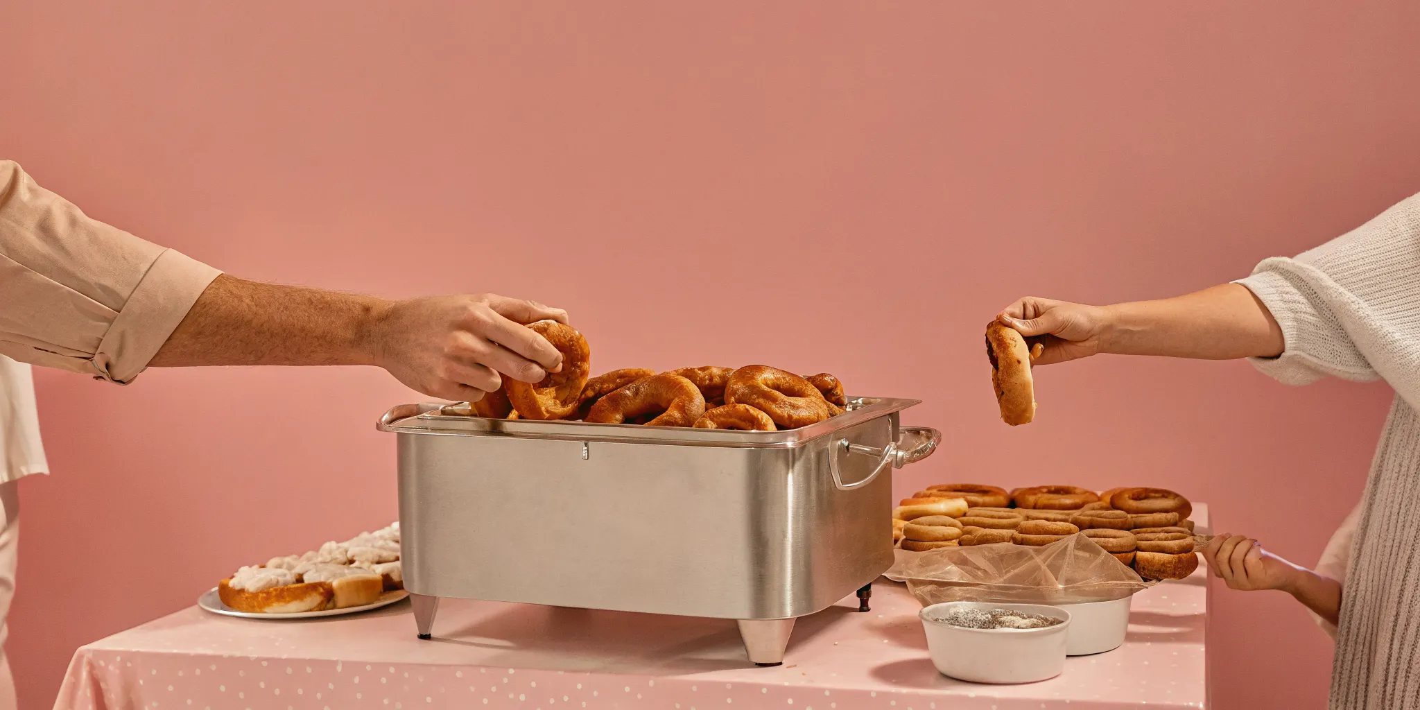 Warm soft pretzels in a warmer on a concession table at a backyard party