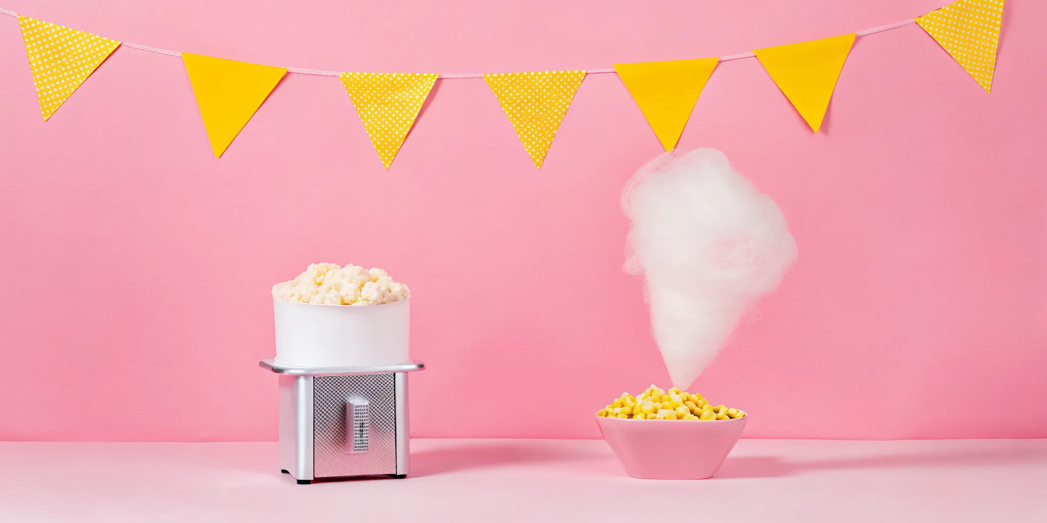 Popcorn machine and cotton candy machine at a backyard party concession rental in Massachusetts